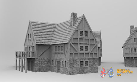 Medieval guildhouse terrain model view 3