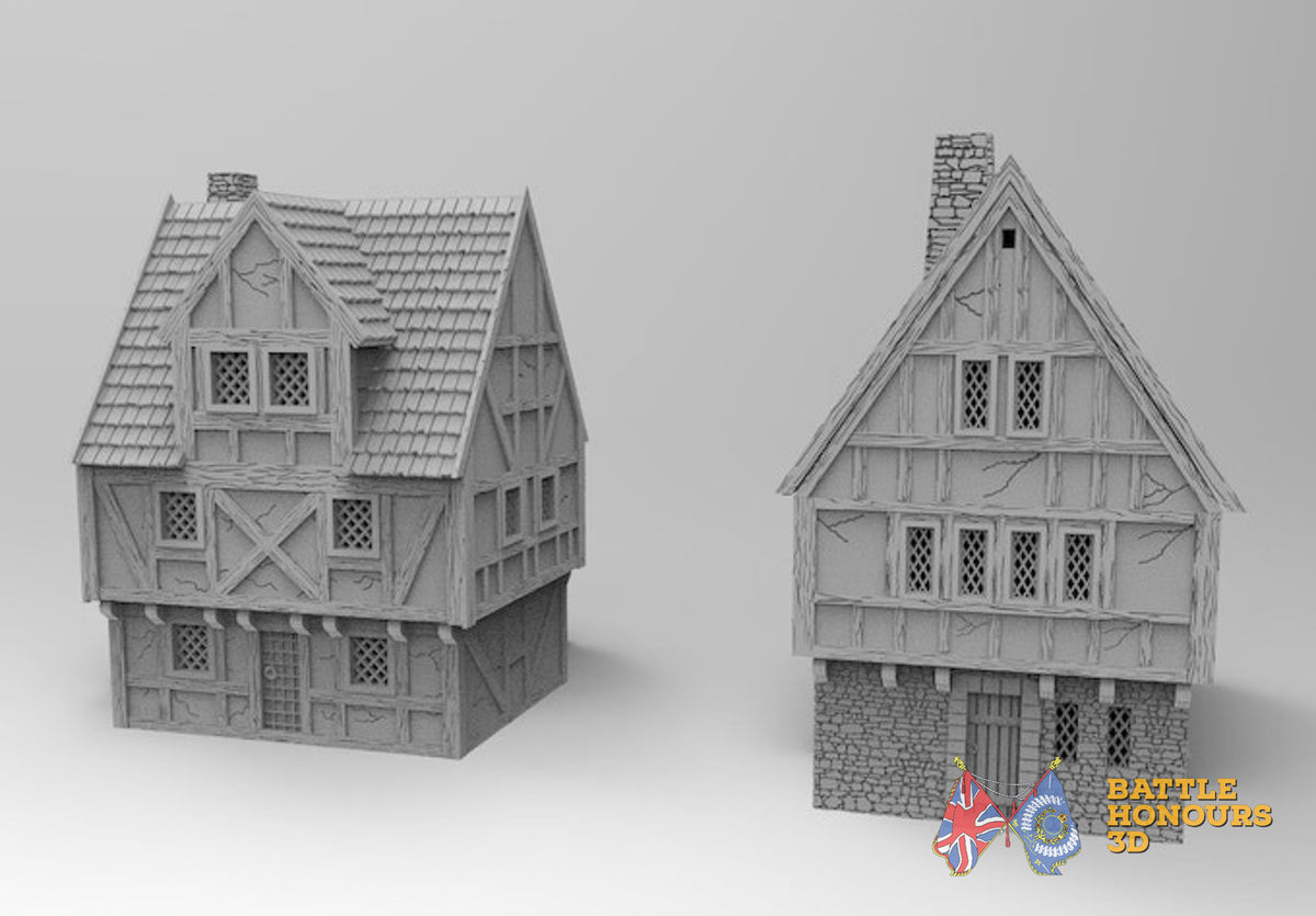Medieval houses terrain model view 3