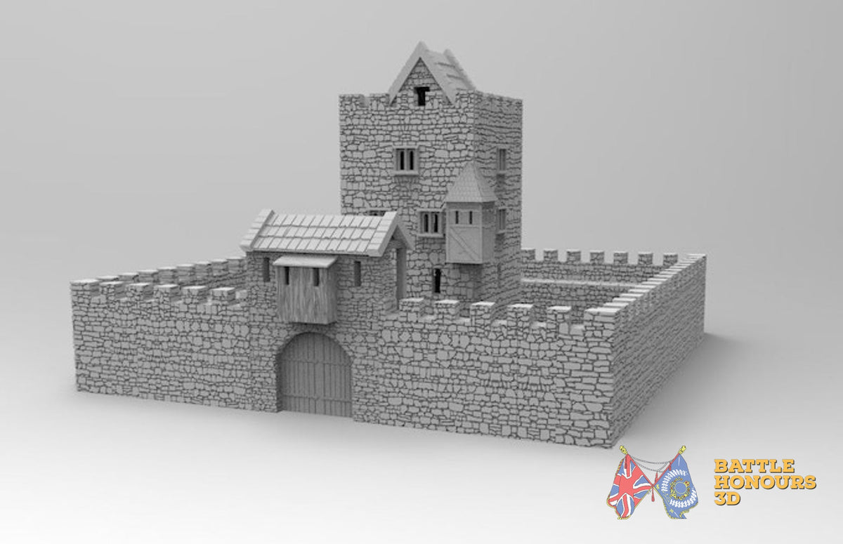 Medieval tower house with turreted roof terrain model view 1
