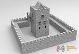 Medieval tower house with turreted roof terrain model view 3