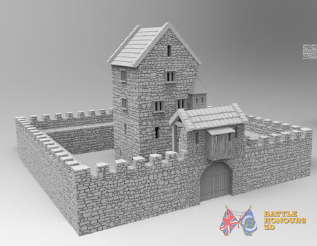 Medieval tower house terrain model view 3