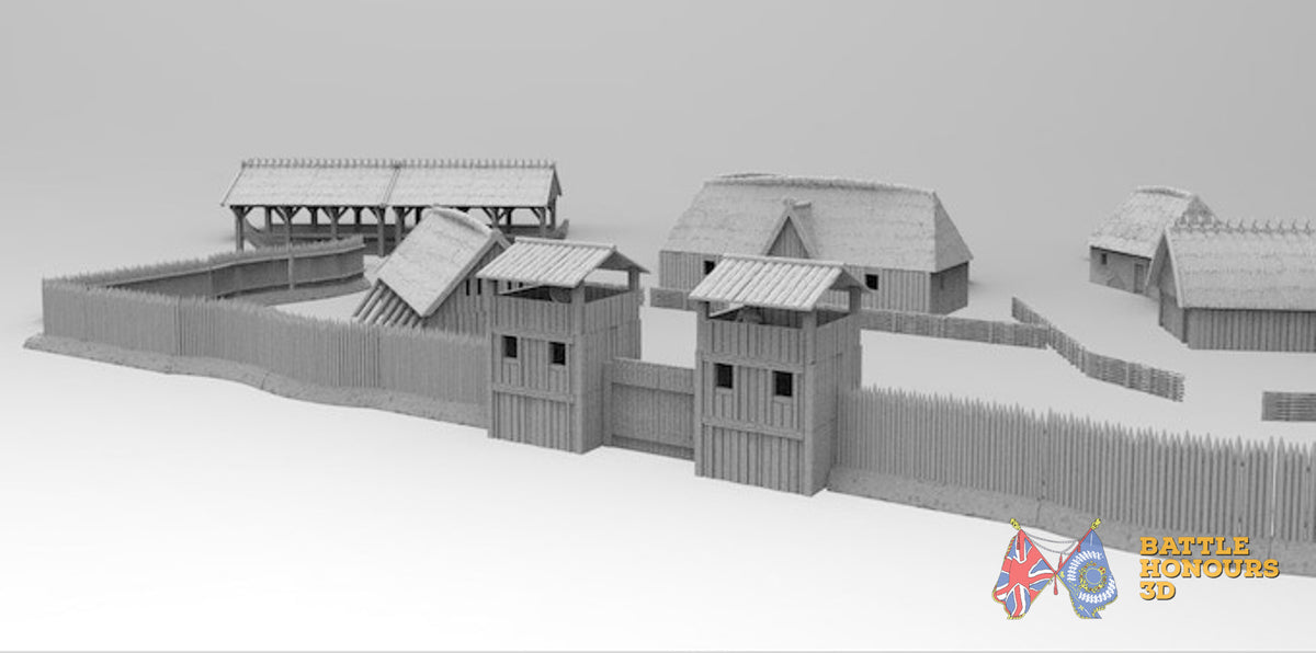 Viking village with palisades terrain model view 4