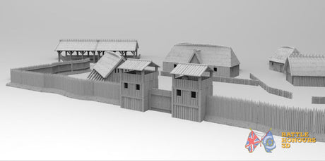 Viking village with palisades terrain model view 4