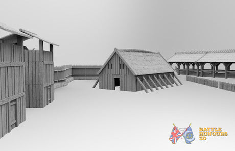 Viking village with palisades terrain model view 3