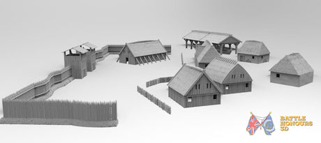 Viking village with palisades terrain model view 2