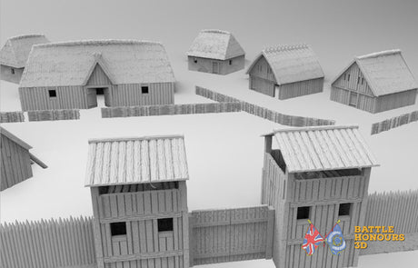 Viking village with palisades terrain model view 1