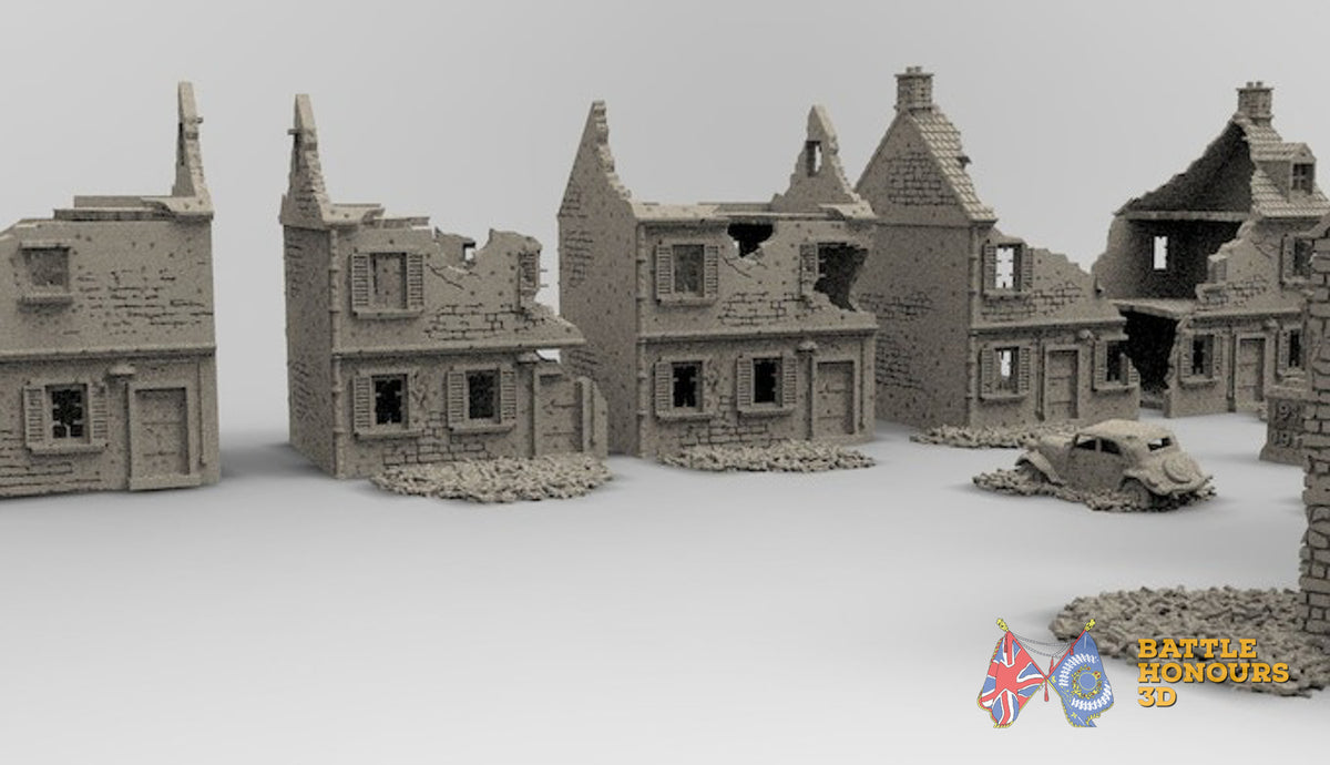 French destroyed town terrain set view 2